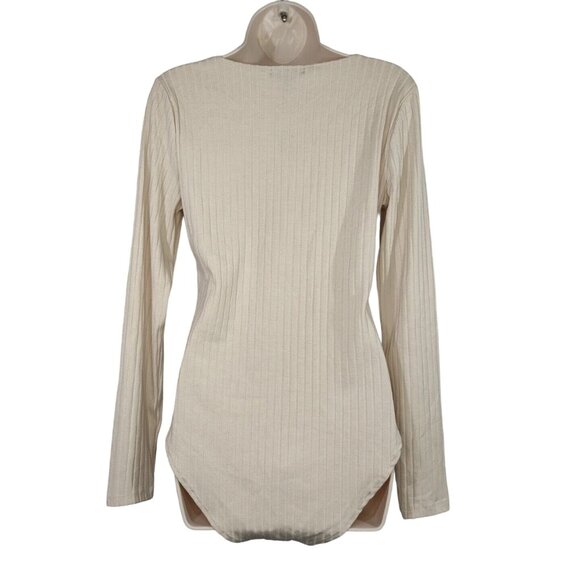 Forever 21 Tan Ribbed Knit Bodysuit Women Size XL Snap Crotch Long Sleeve NEW - Picture 5 of 7